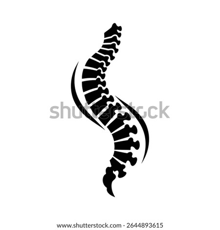 A stylized, graphic representation of the human spine, showing vertebrae in a curved, flowing design.