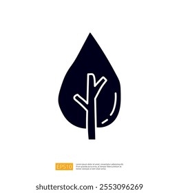 A stylized graphic representation of a leaf with a branch, emphasizing nature and environmental themes.