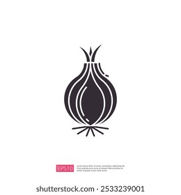 A stylized graphic representation of an onion, featuring smooth lines and a minimalist design. The image emphasizes the shape and layers of the vegetable.