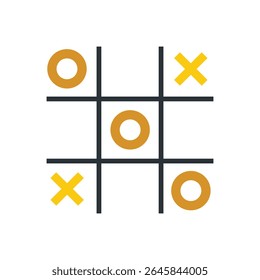 A stylized, graphic representation of a Tic-Tac-Toe game board dominates the composition. 