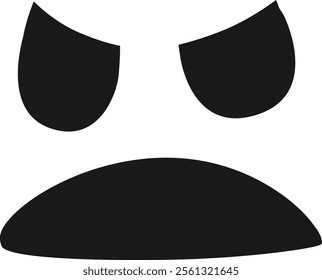 Stylized graphic representing an angry face conveying negative emotions such as displeasure, frustration, or irritation through a frowning mouth and narrowed eyes