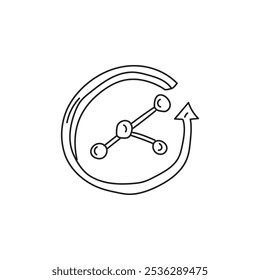 A stylized graphic representing connectivity and collaboration, featuring a circular arrow and molecular structure, symbolizing sharing and networking in science or technology.