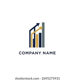 A stylized graphic representing financial growth with ascending bars and arrows, symbolizing progress and success.