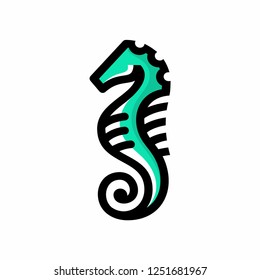 Stylized graphic Seahorse. line art illustration of sea life. Vector flat logo icon