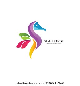 Stylized graphic Seahorse. Silhouette illustration of sea life. Sketch for tattoo on isolated white background. Vector flat logo icon.