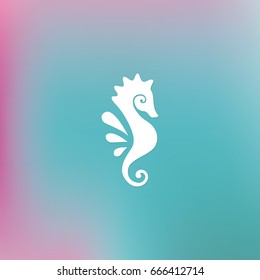 Stylized graphic Seahorse. Silhouette illustration of sea life. Sketch on a varicoloured gradient background. Vector flat logo icon