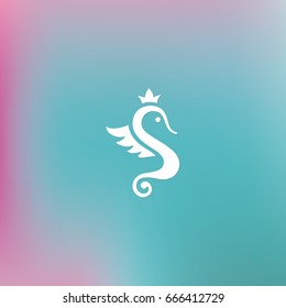 Stylized graphic Seahorse. Silhouette illustration of sea life. Sketch on a varicoloured gradient background. Vector flat logo icon