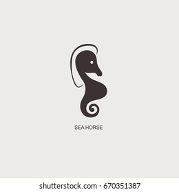 Stylized graphic Seahorse. Silhouette illustration of sea life. Sketch for tattoo on isolated white background. Vector flat logo icon
