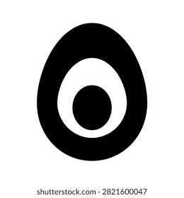Stylized graphic shape of an egg with a round center design on a white background, silhouette