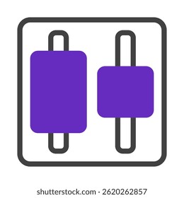 Stylized graphic showcasing equalizer sliders with a distinct purple tone and outline