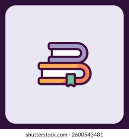Stylized graphic of stacked books with a bookmark for educational material
