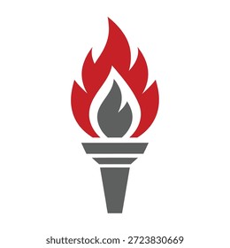 Eine stilisierte Grafik einer Fackel mit einer roten und grauen Flamme.