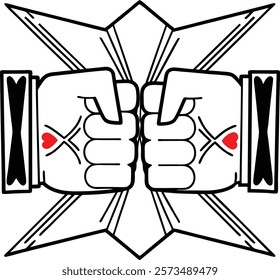 A stylized graphic of two hands clasped in a fist bump, radiating a strong sense of camaraderie.