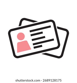 A stylized graphic of two identification cards stacked together, symbolizing access, verification, personal information, and official documentation for security and identification purposes.