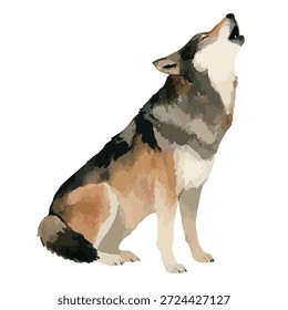 Gráfico estilizado de um lobo selvagem uivando, ideal para logotipos, roupas e temas de natureza selvagem. Perfeito para projetos com temas animais.
