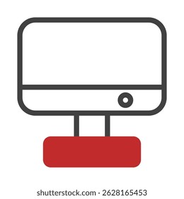 Stylized graphical representation of a computer monitor with red base design