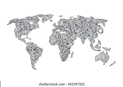 stylized graphics map world. Zentangle style