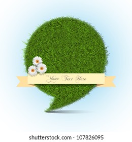 Stylized grass bubble speech with banner for text.Vector eps10