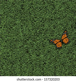 Stylized grass and butterfly. Vector background