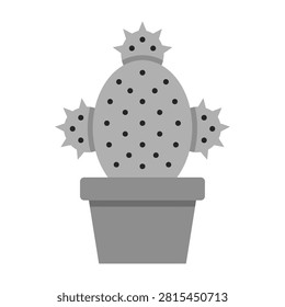 A stylized gray cactus plant in a pot with spines and prickly texture on a white background