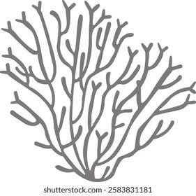 Stylized gray coral featuring numerous branching formations, thriving against a clean white background, perfect for enhancing marine themed designs or serving as an elegant decorative element