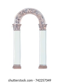 Stylized Greek doodle arch Ionic Corinthian columns. Vector illustration. Classical architectural support on white background