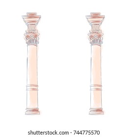 Stylized Greek doodle column Doric Ionic Corinthian columns. Vector illustration. Classical architecture