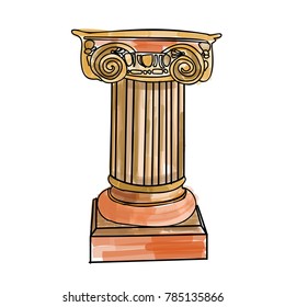 Stylized Greek doodle column Doric Ionic Corinthian columns. Vector illustration. Classical architectural support