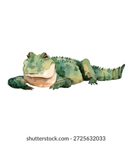 Stilisierter grüner Alligator, Vektorgrafik ruhend, perfekt für Wildtierkunst, Kinderbücher oder pädagogische Naturdesigns.