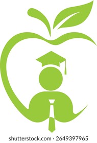 A stylized green apple logo with a graduation cap and tie, symbolizing education, growth, and career success. Ideal for educational institutions, learning platforms, or career development services.