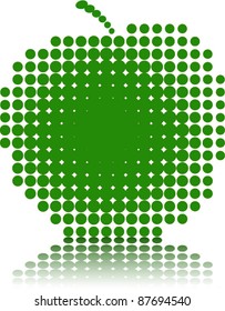 Stylized green apple made of dots (circles), vector