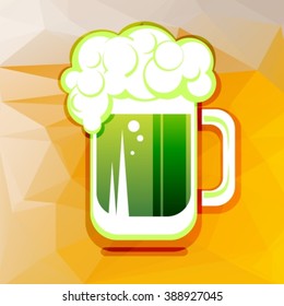 Stylized green beer mug on a beer color background.