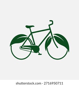 Uma bicicleta verde estilizada com grandes folhas como rodas, simbolizando transporte ecologicamente correto, sustentabilidade ambiental e uma conexão com a natureza.