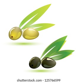 stylized green and black olives symbol, isolated vector illustration