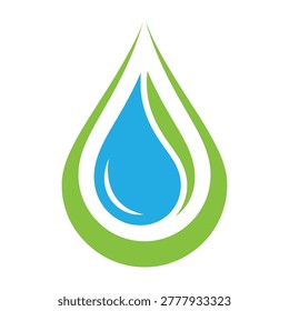 A stylized green and blue water drop logo on white background, symbolizing eco-friendliness and conservation