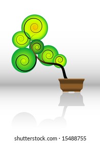 Stylized green bonsai tree.