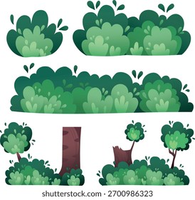 Stylized Green Bush and Tree Collection for Landscape Scenes