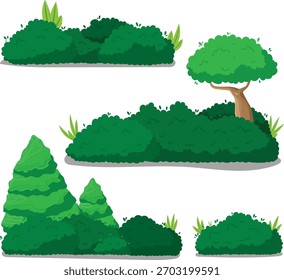 Arbustos verdes estilizados y Elementos de árboles para el diseño del paisaje