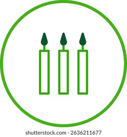 Stylized green candles icon representing light, celebration, or memorial symbol