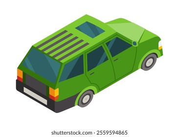 Stylized Green Car Illustration in an Isometric Perspective View for Creative Enthusiasts