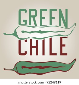 Stylized green chile pepper with drawn letters