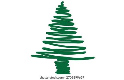 Stylized green Christmas tree drawing on white background for holiday designs