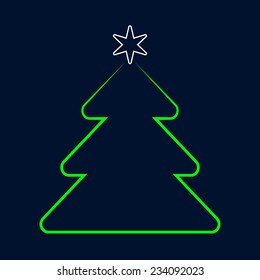 stylized green Christmas tree greeting with white star on a deep blue background