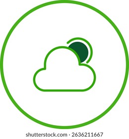 Nube verde estilizada e ícono solar que representan aplicaciones de Clima o Tecnología