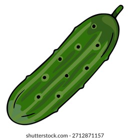 Ilustração de vetor de pepino verde estilizado com detalhes circulares escuros e sombreamento sutil, isolado em um fundo branco.