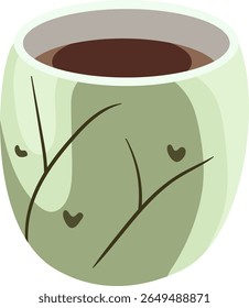 Stylized Green Cup with Hot Drink Illustration Isolated on White Background