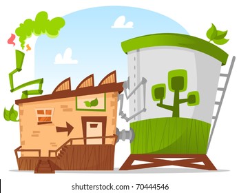 Stylized green factory representing environment friendly businesses