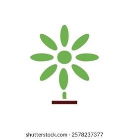 Stylized Green Flower with Brown Base on White Space