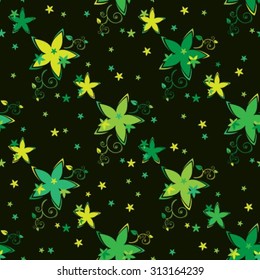 Stylized green flowers on a dark background. Seamless pattern.