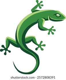 A stylized green gecko with smooth lines and a vibrant color palette. 